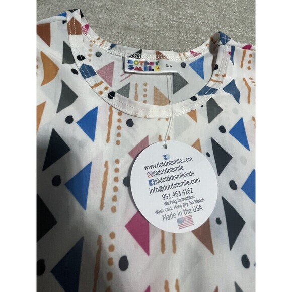 Dot Dot Smile Dress Girl’s Size 5/6 White Geometric Graphic Sleeveless Long - Picture 5 of 11